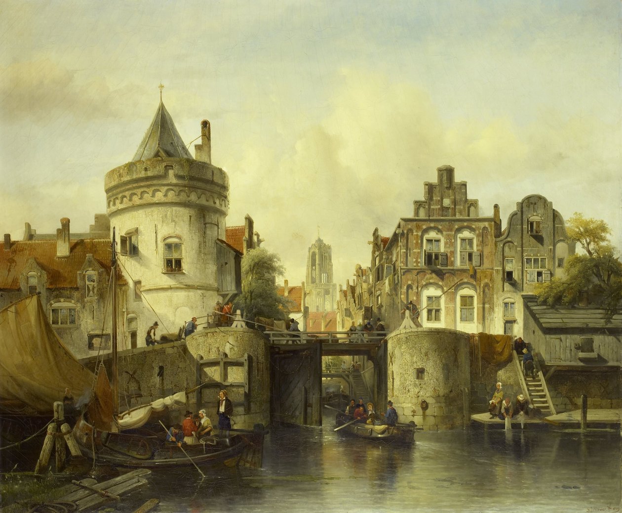 Vue imaginaire basée sur le Kolksluis, Amsterdam - Salomon Leonardus Verveer