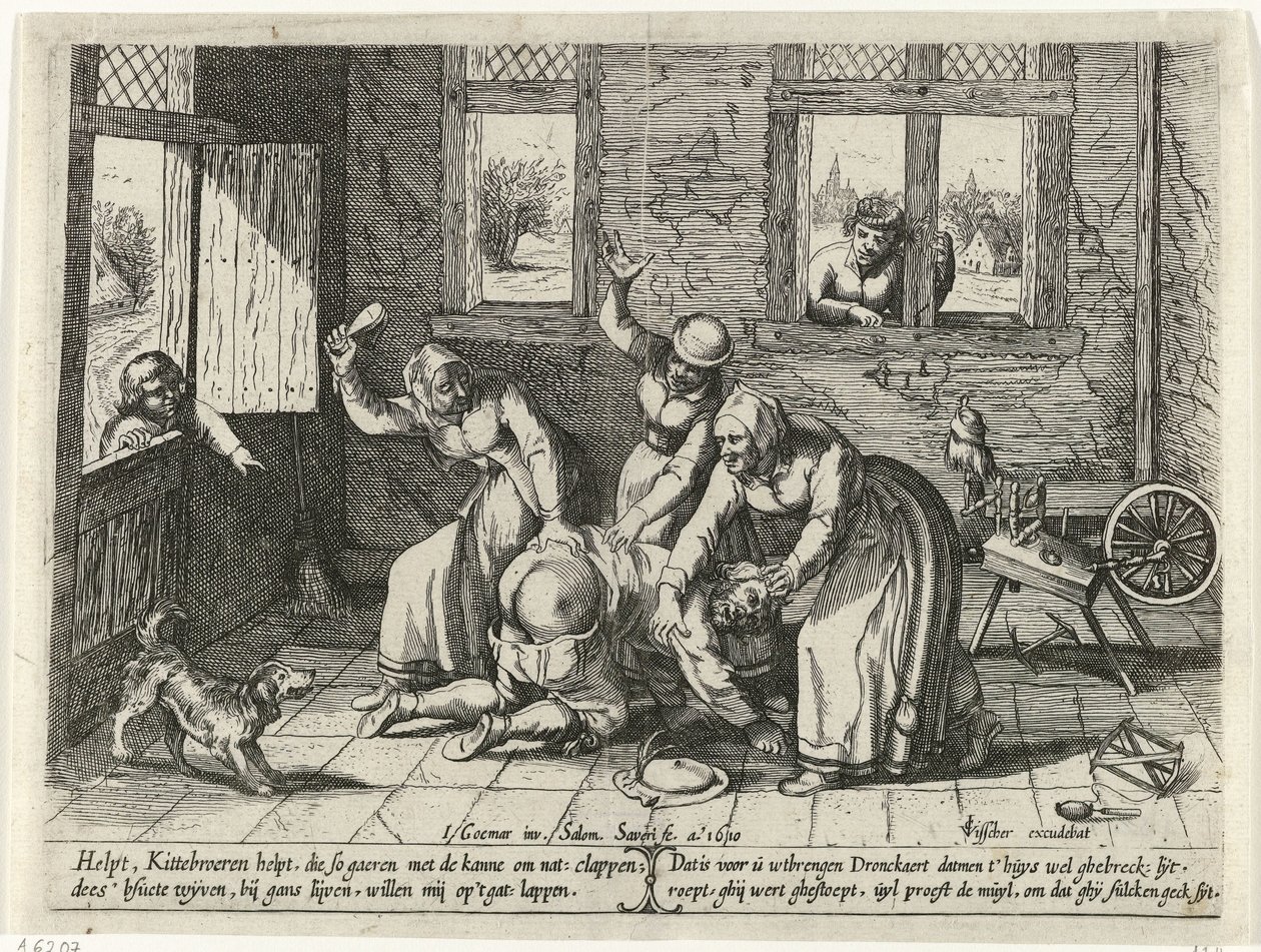 Homme battu par trois femmes - Salomon Savery