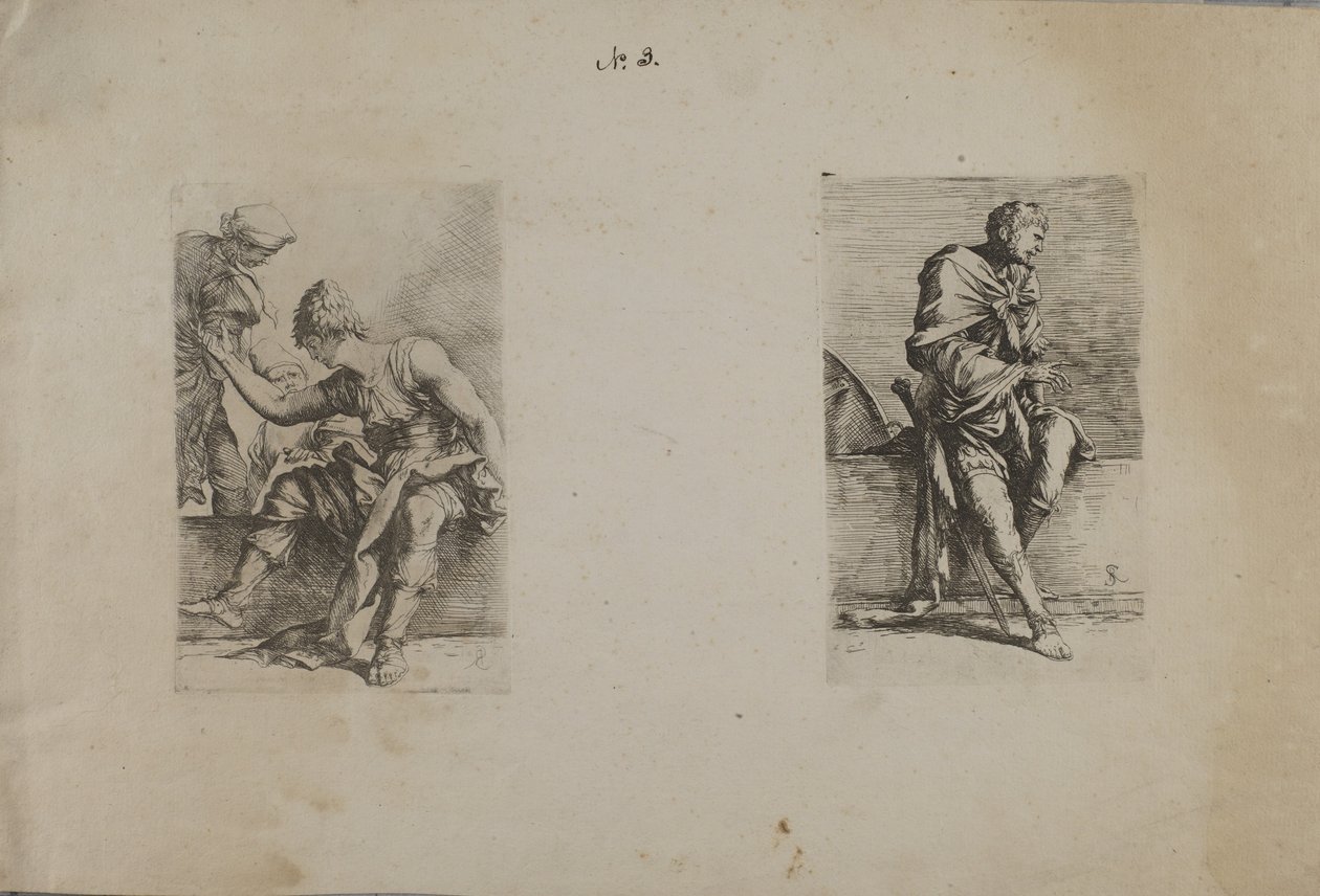 (Série Figurine) Figure assise avec tête pointue - Salvator Rosa