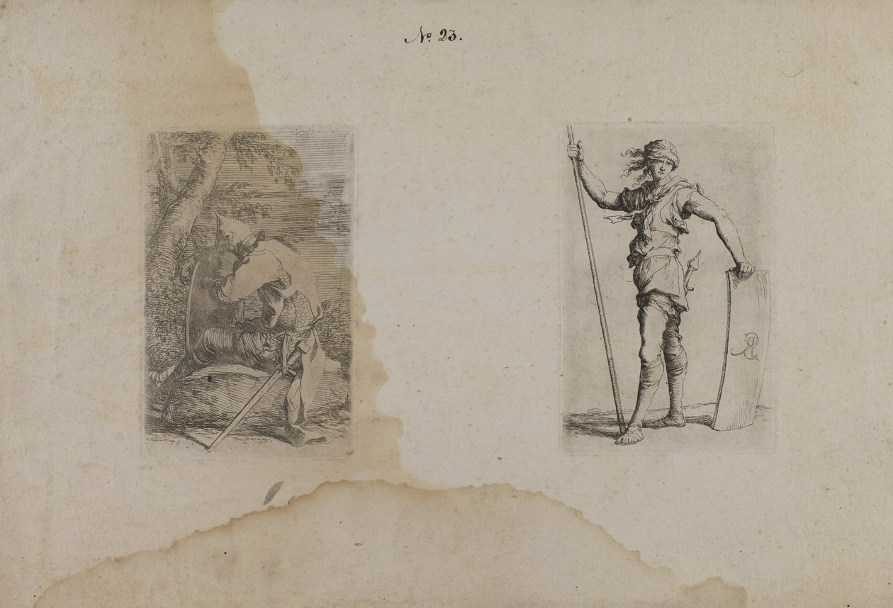 (Série de figurines) Homme assis avec casque à pointe - Salvator Rosa