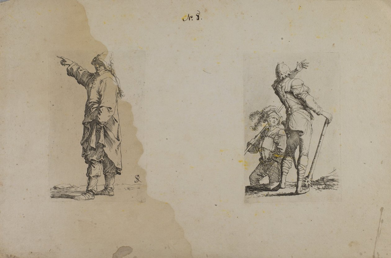 (Série de figurines) Homme debout avec chapeau long, pointant du doigt - Salvator Rosa