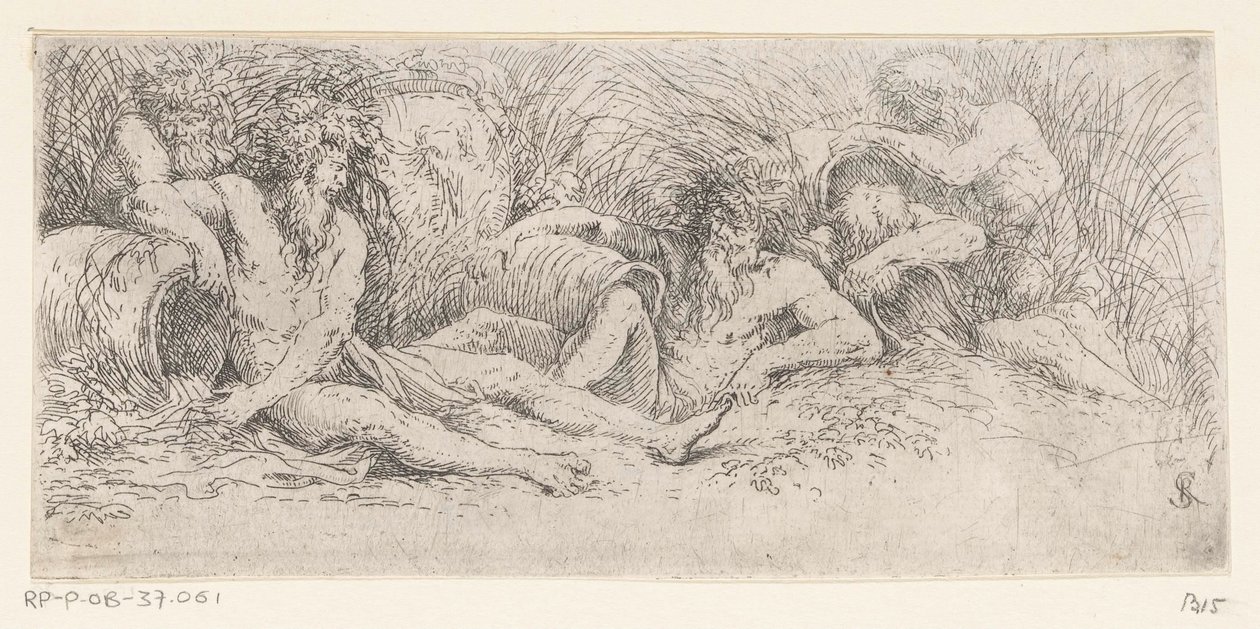 Cinq dieux fluviaux avec des urnes (série Tritons et dieux fluviaux) - Salvator Rosa