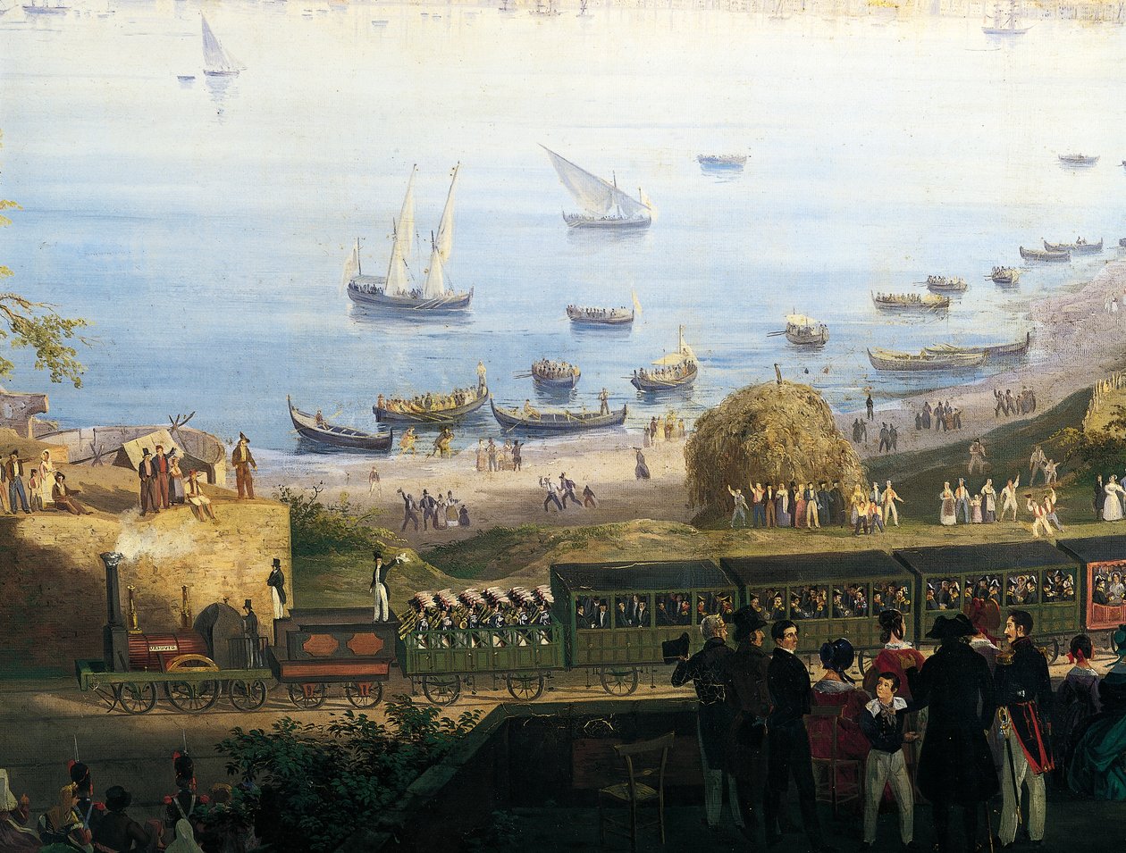 Arrivée du premier train de Naples à la ligne Portici à la gare de Granatello - Salvatore Fergola