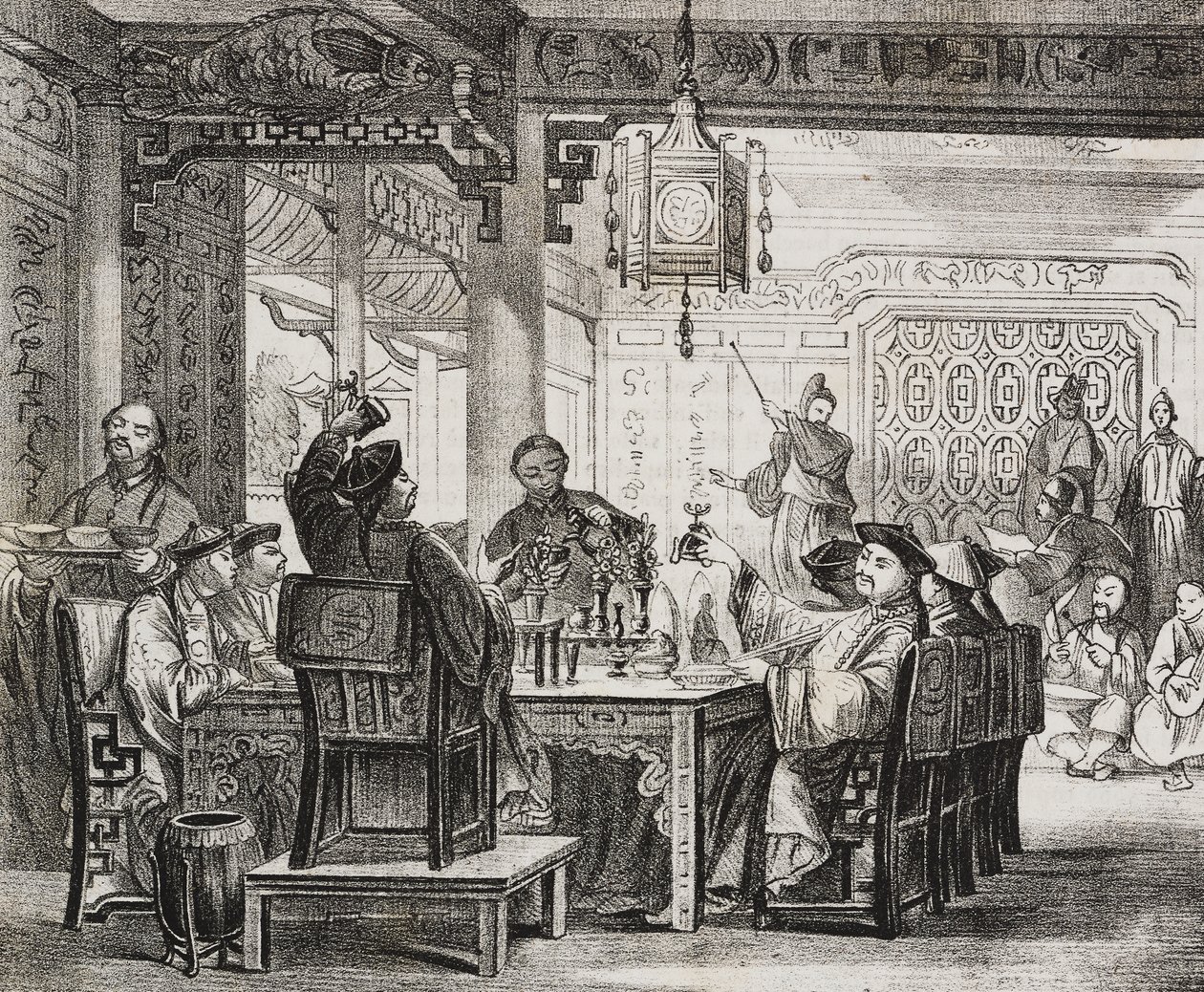 Un banquet chinois riche, lithographie de Salvatore Puglia de Poliorama Pittoresco, n 11, 19 octobre - Salvatore Puglia