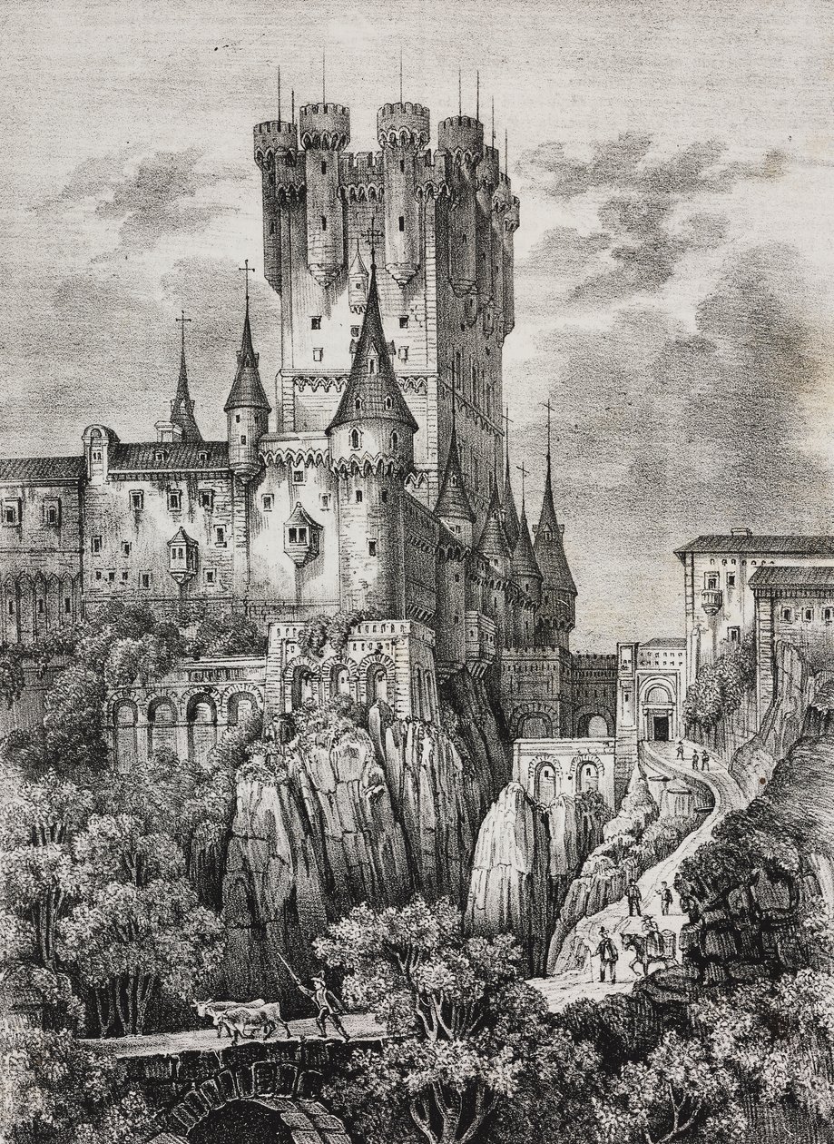 Alcazar de Ségovie, Espagne, lithographie de Salvatore Puglia de Poliorama Pittoresco, n 36, 12 avril - Salvatore Puglia