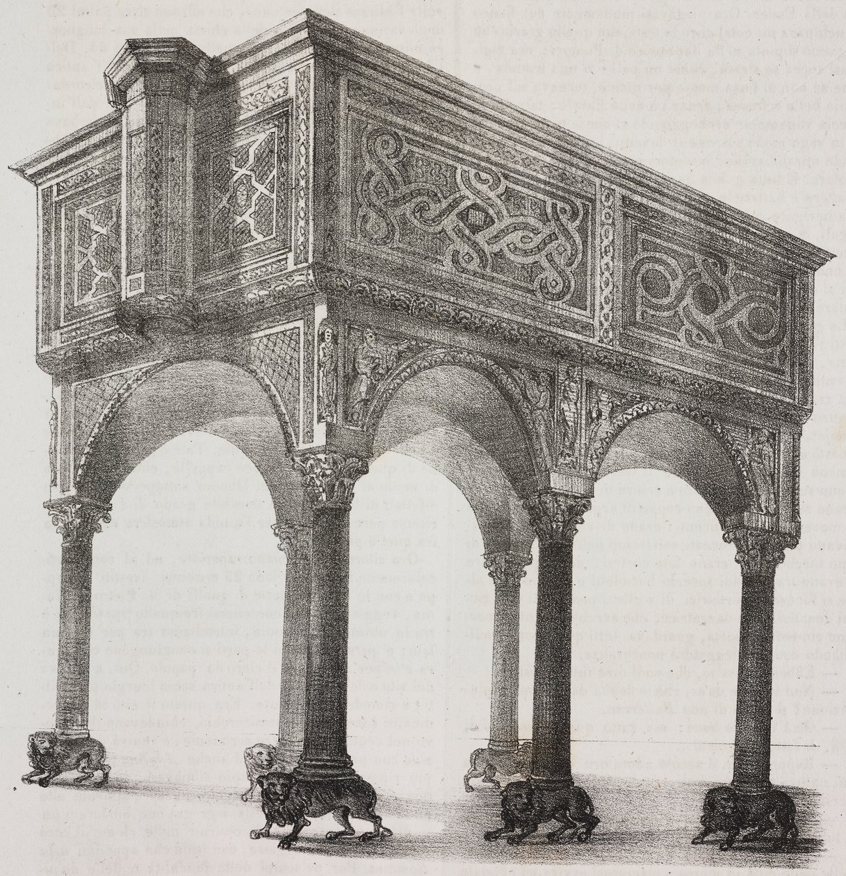Ancien ambon dans la cathédrale de Sessa Aurunca, Campanie, Italie, lithographie de Salvatore Puglia d