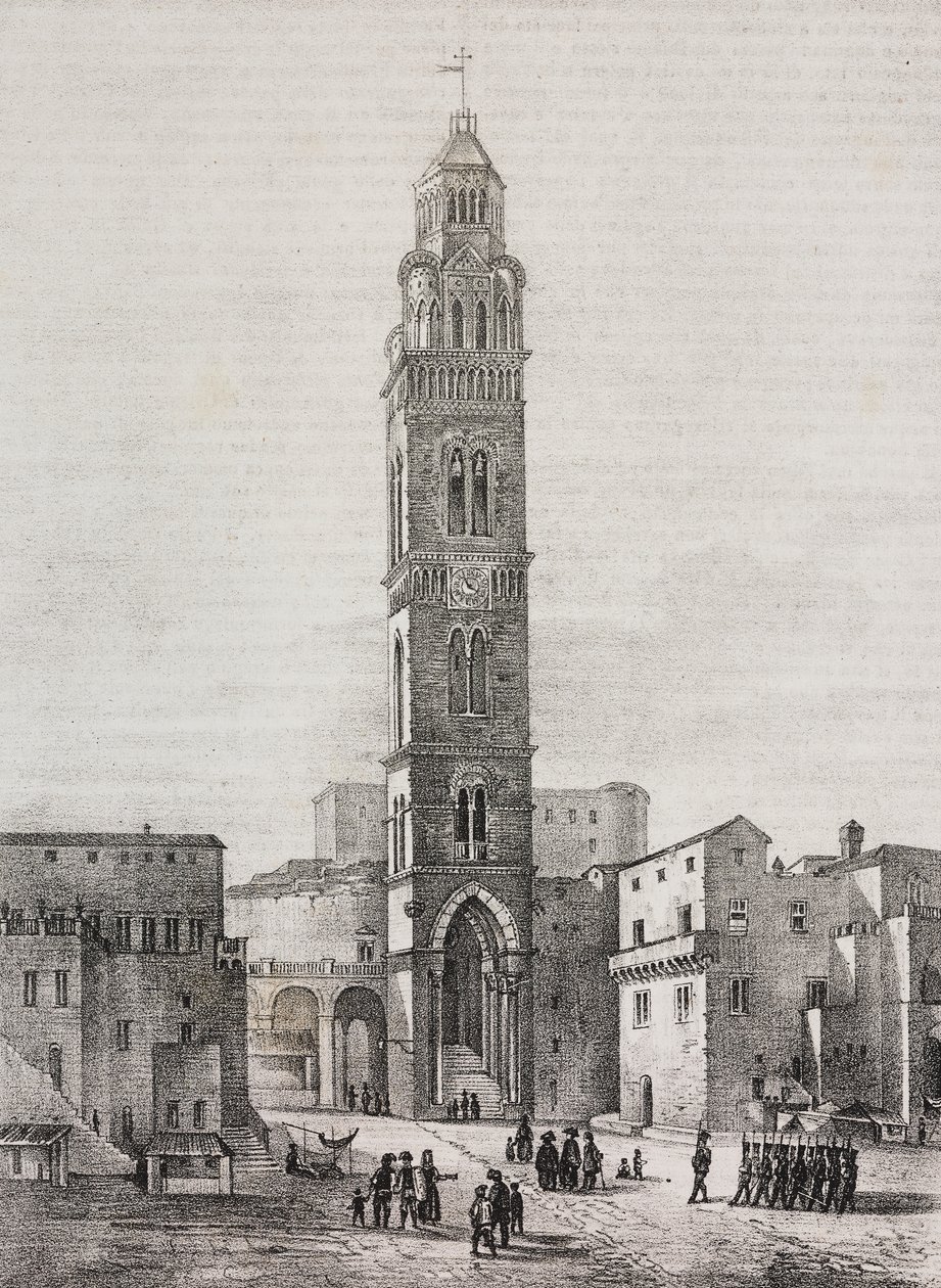 Clocher de la cathédrale de Gaeta, Lazio, Italie, lithographie de Salvatore Puglia d