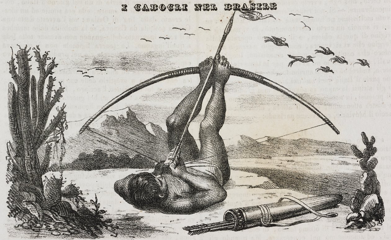 Homme Caboclo avec arcs et flèches, Brésil (lithographie de Salvatore Puglia de Poliorama Pittoresco, n 41, 18 mai) - Salvatore Puglia