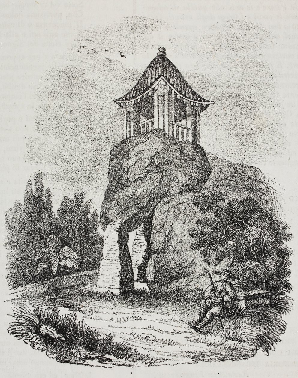 Grotte de Camoens, Macao, Chine, lithographie de Salvatore Puglia de Poliorama Pittoresco, n°15, 19 novembre - Salvatore Puglia