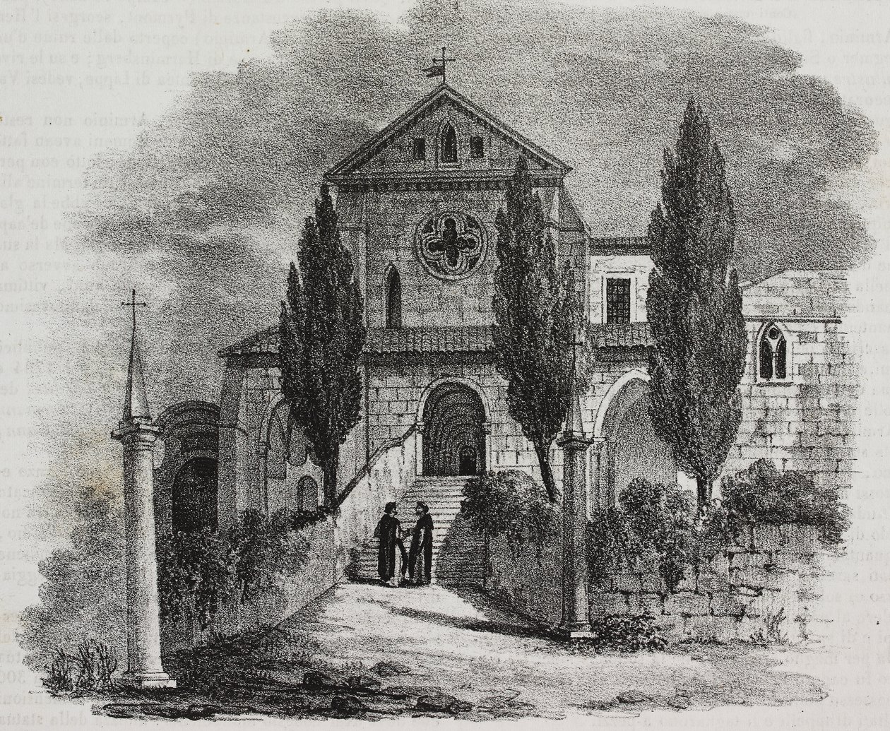 Abbaye de Casamari, Veroli, Latium, Italie, lithographie de Salvatore Puglia de Poliorama Pittoresco, n 47, 1er juillet - Salvatore Puglia