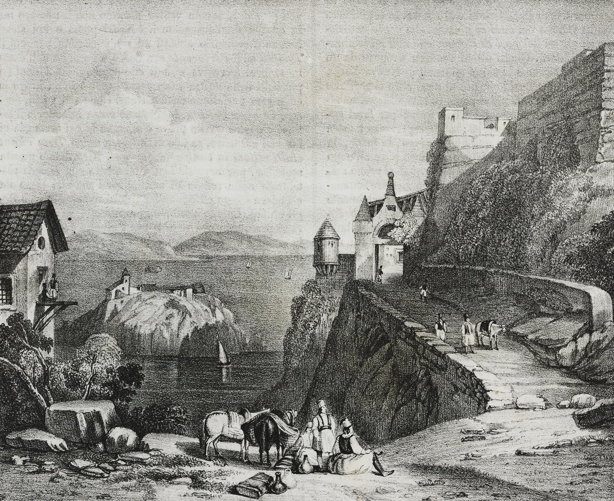 Château de Parga, Albanie, lithographie de Salvatore Puglia de Poliorama Pittoresco, n 9, 9 octobre - Salvatore Puglia