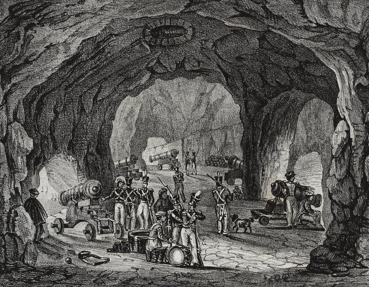 Grotte près du Rocher de Gibraltar, Espagne, lithographie de Salvatore Puglia de Poliorama Pittoresco, n 20, 24 décembre - Salvatore Puglia
