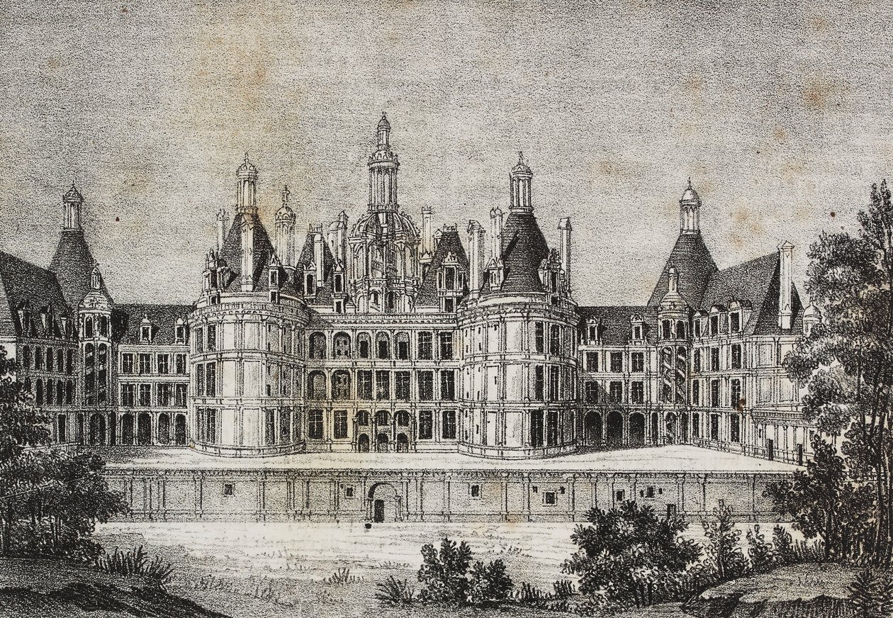 Château de Chambord, France, lithographie de Salvatore Puglia de Poliorama Pittoresco, n 39, 6 mai - Salvatore Puglia