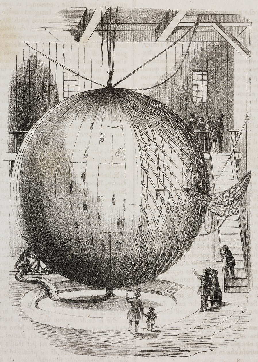 Ballon à air chaud en cuivre inventé par Edmond Marey-Monge, France, lithographie de Salvatore Puglia de Poliorama Pittoresco, n 41, 18 mai - Salvatore Puglia