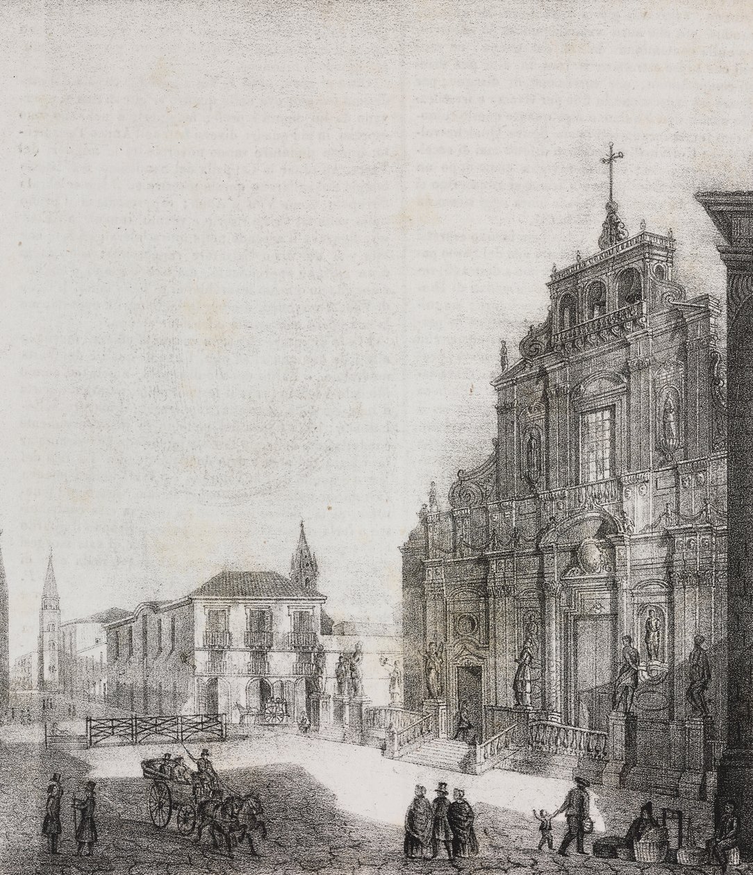 Façade de la basilique de San Sebastiano à Acireale, Sicile, Italie (lithographie de Salvatore Puglia de Poliorama Pittoresco, n 39, 3 mai) - Salvatore Puglia