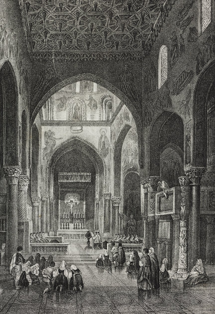 Intérieur de la chapelle palatine au Palazzo dei Normanni ou Palais Royal à Palerme, Sicile, Italie, lithographie de Salvatore Puglia de Poliorama Pittoresco, n 41, 21 mai - Salvatore Puglia