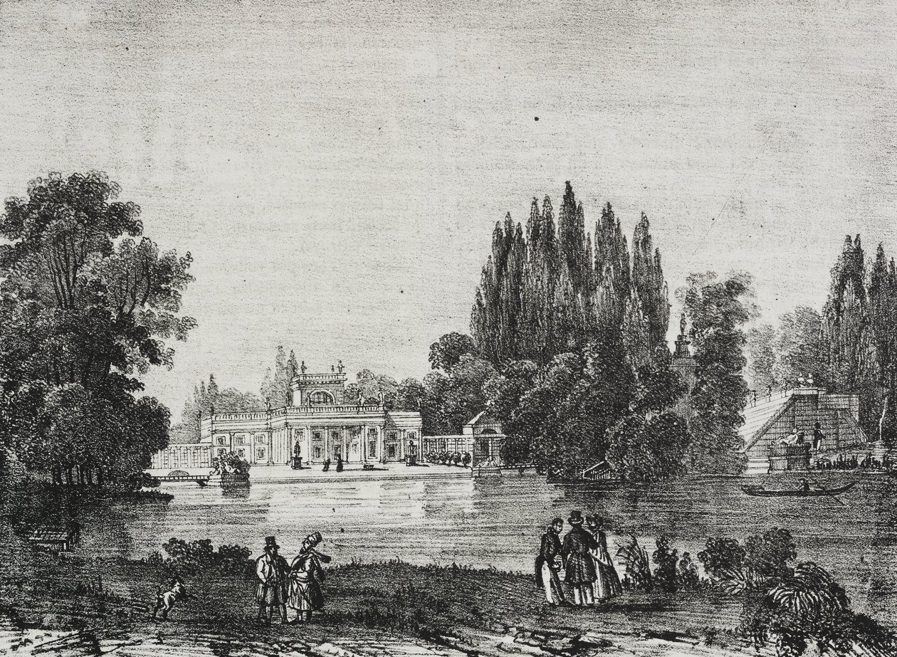 Palais Lazienki, Varsovie, Pologne, lithographie de Salvatore Puglia de Poliorama Pittoresco, n 48, 9 juillet - Salvatore Puglia