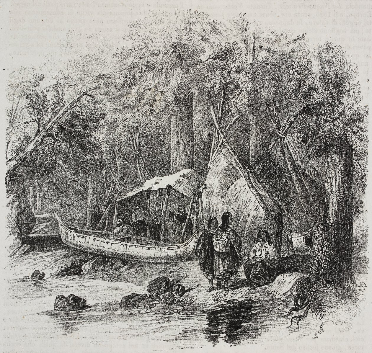 Amérindiens au Canada, lithographie de Salvatore Puglia de Poliorama Pittoresco, n 43, 3 juin - Salvatore Puglia