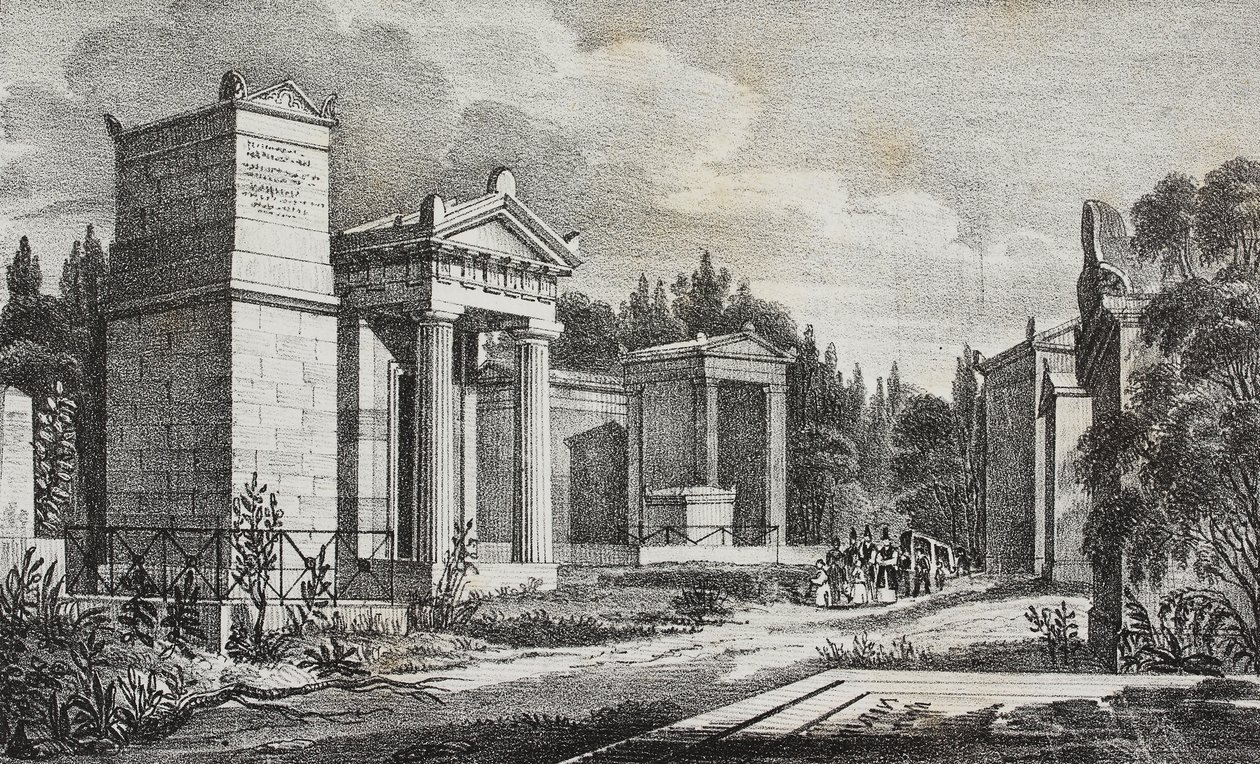 Cimetière du Père-Lachaise, Paris, France, lithographie de Salvatore Puglia de Poliorama Pittoresco, n 19, 17 décembre - Salvatore Puglia