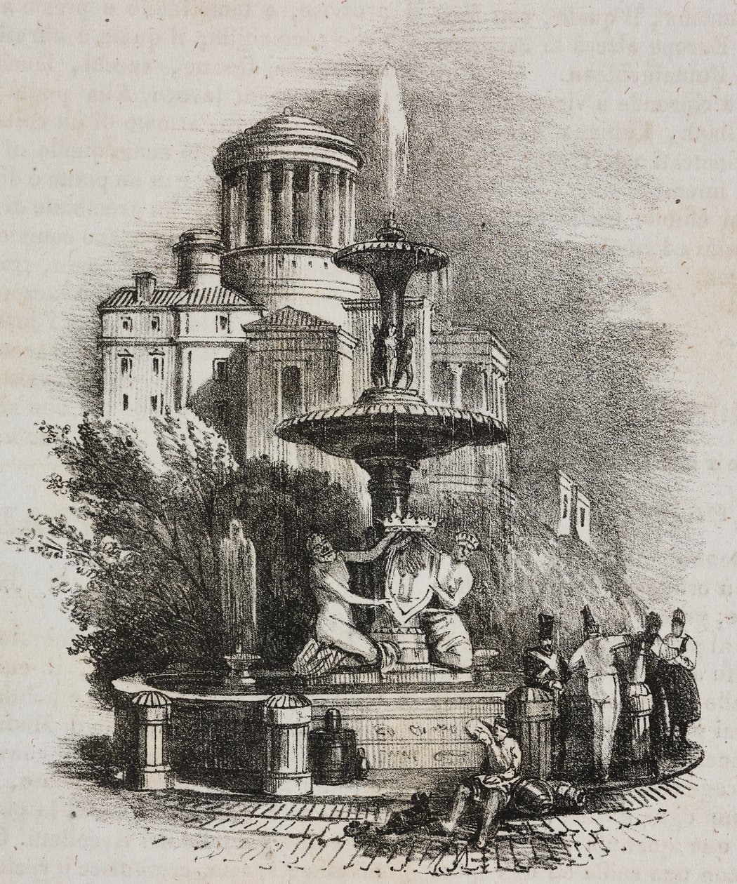 Fontaine du Prado, Madrid, Espagne, lithographie de Salvatore Puglia de Poliorama Pittoresco, n 39, 4 mai - Salvatore Puglia