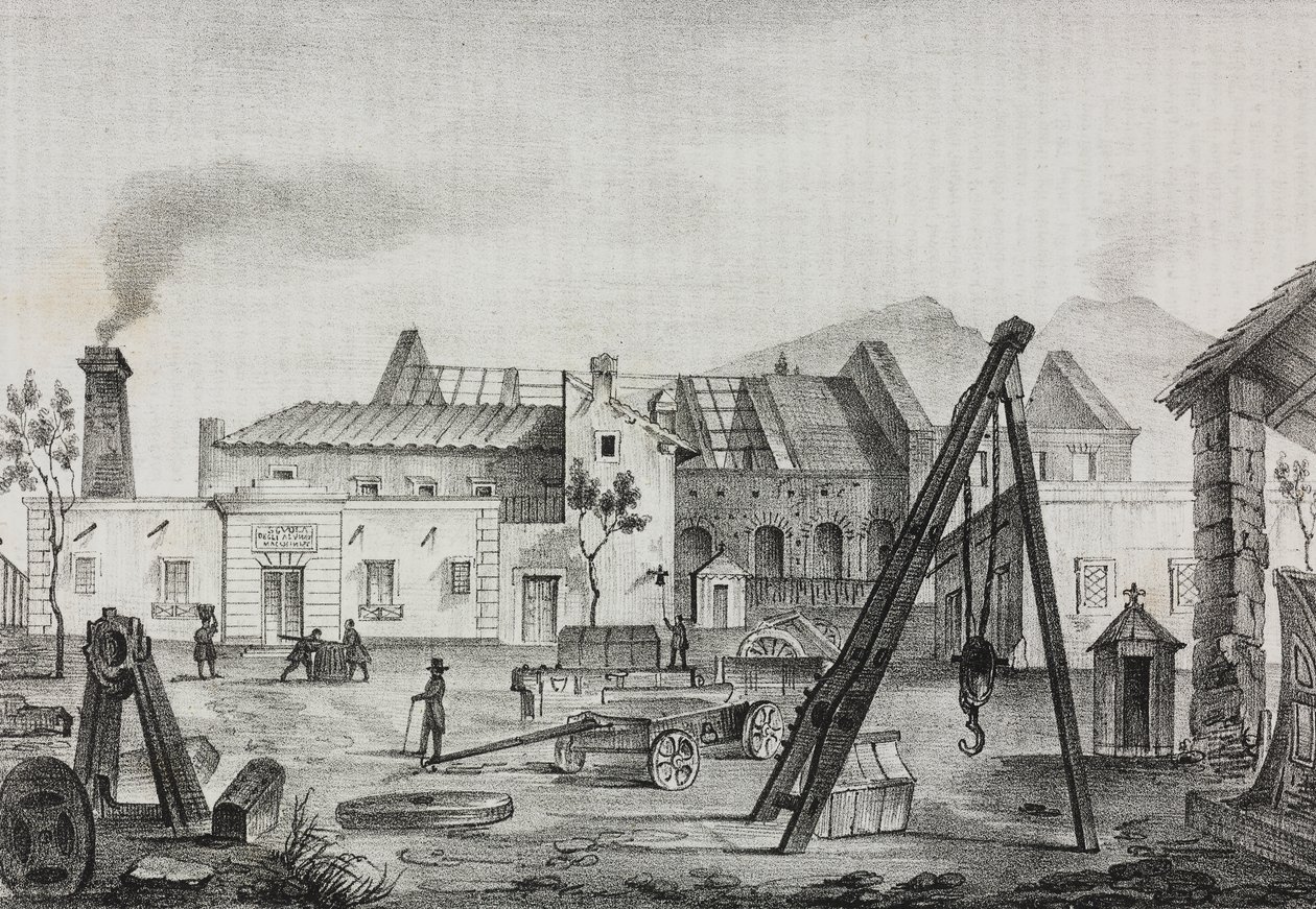 Reale Opificio meccanico (Usine Mécanique Royale) à Pietrarsa, Campanie, Italie, lithographie de Gaetano Riccio de Poliorama Pittoresco, n 39, 7 mai - Salvatore Puglia