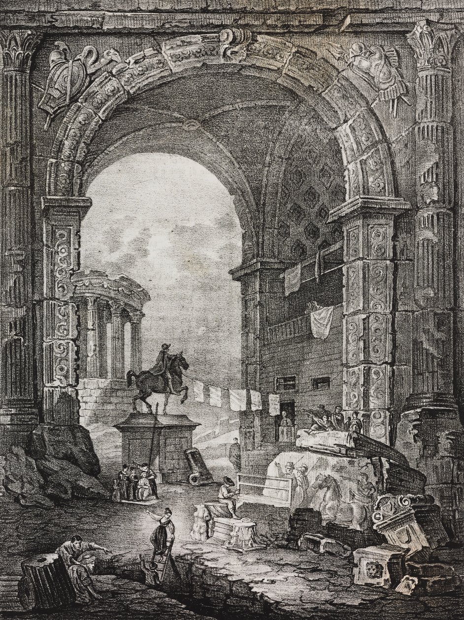 Ruines romaines (peinture de Hubert Robert, lithographie de Salvatore Puglia de Poliorama Pittoresco, n 28, 17 février) - Salvatore Puglia