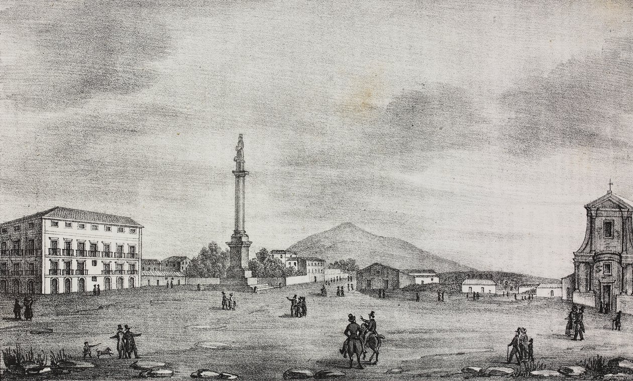 Place de la Statue à Catane, Sicile, Italie, lithographie de Salvatore Puglia de Poliorama Pittoresco, n 15, 19 novembre - Salvatore Puglia