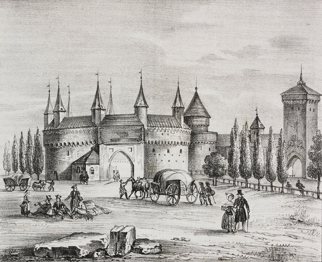 Porte Saint-Florian, Cracovie, Pologne, lithographie de Salvatore Puglia de Poliorama Pittoresco, n 22, 4 janvier - Salvatore Puglia