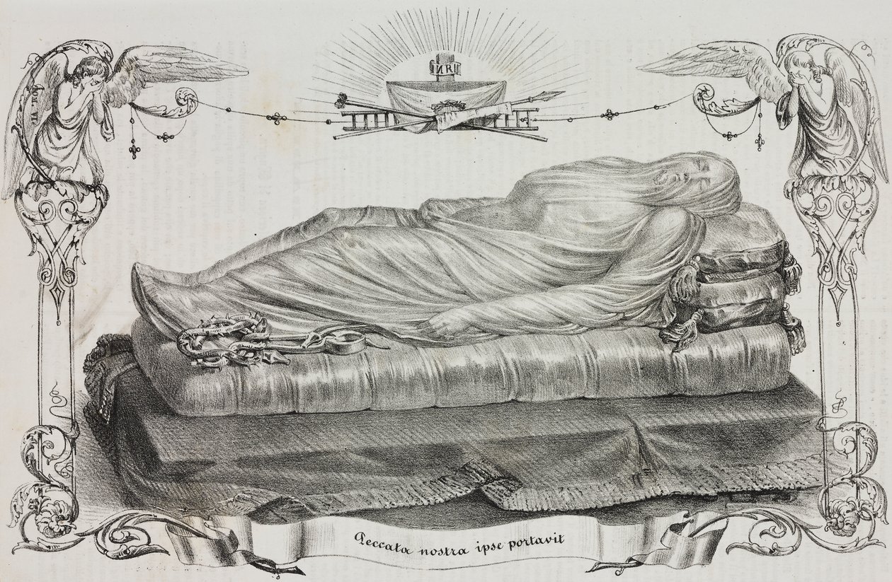 Christ voilé par Giuseppe Sanmartino (vers 1720-1793), Cappella Sansevero, Naples, Campanie, Italie, lithographie de Salvatore Puglia de Poliorama Pittoresco, n 33, 26 mars - Salvatore Puglia