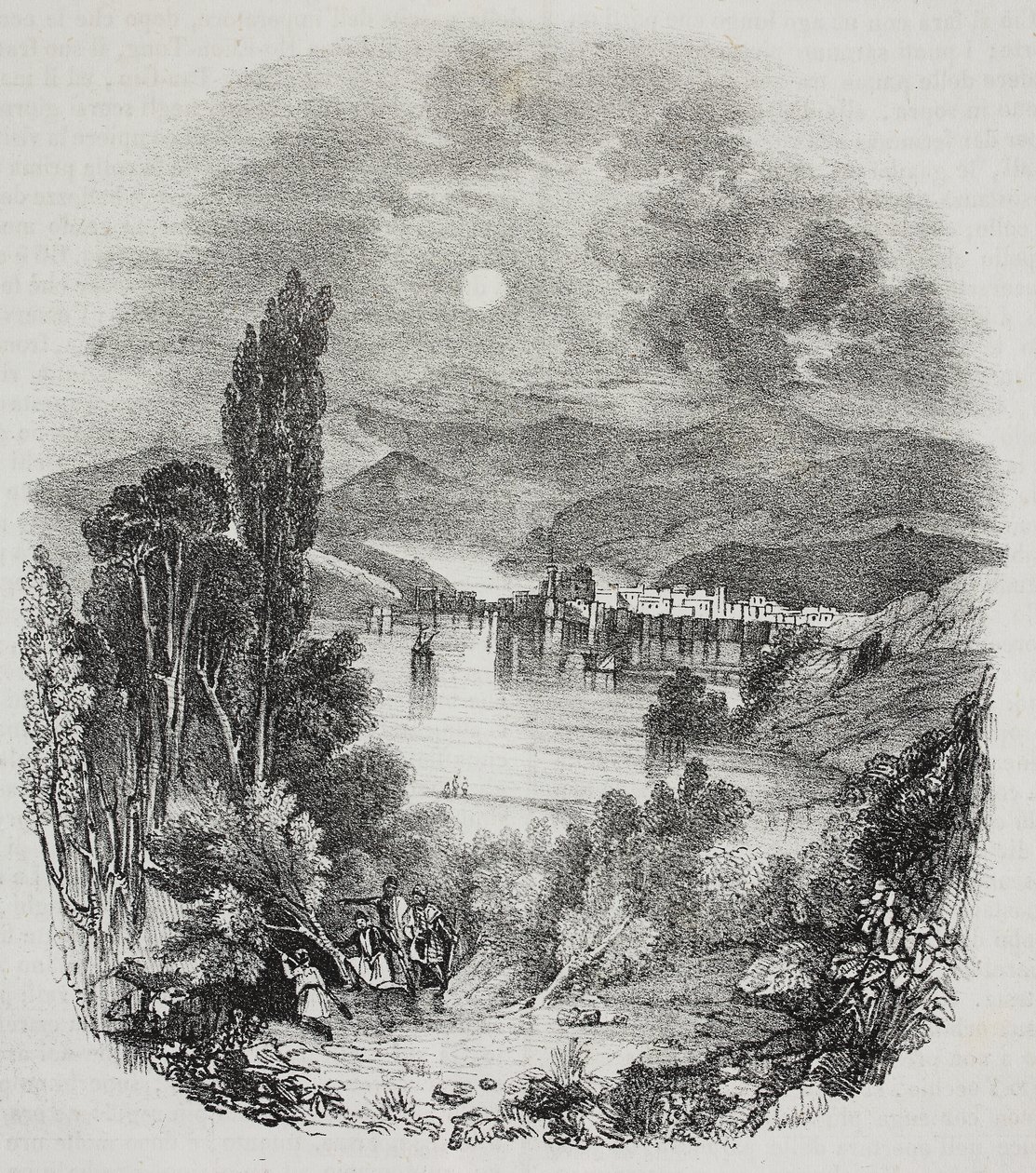 Vue du lac Céphise, environs de la Béotie, Grèce, lithographie de Salvatore Puglia de Poliorama Pittoresco, n 9, 8 octobre - Salvatore Puglia