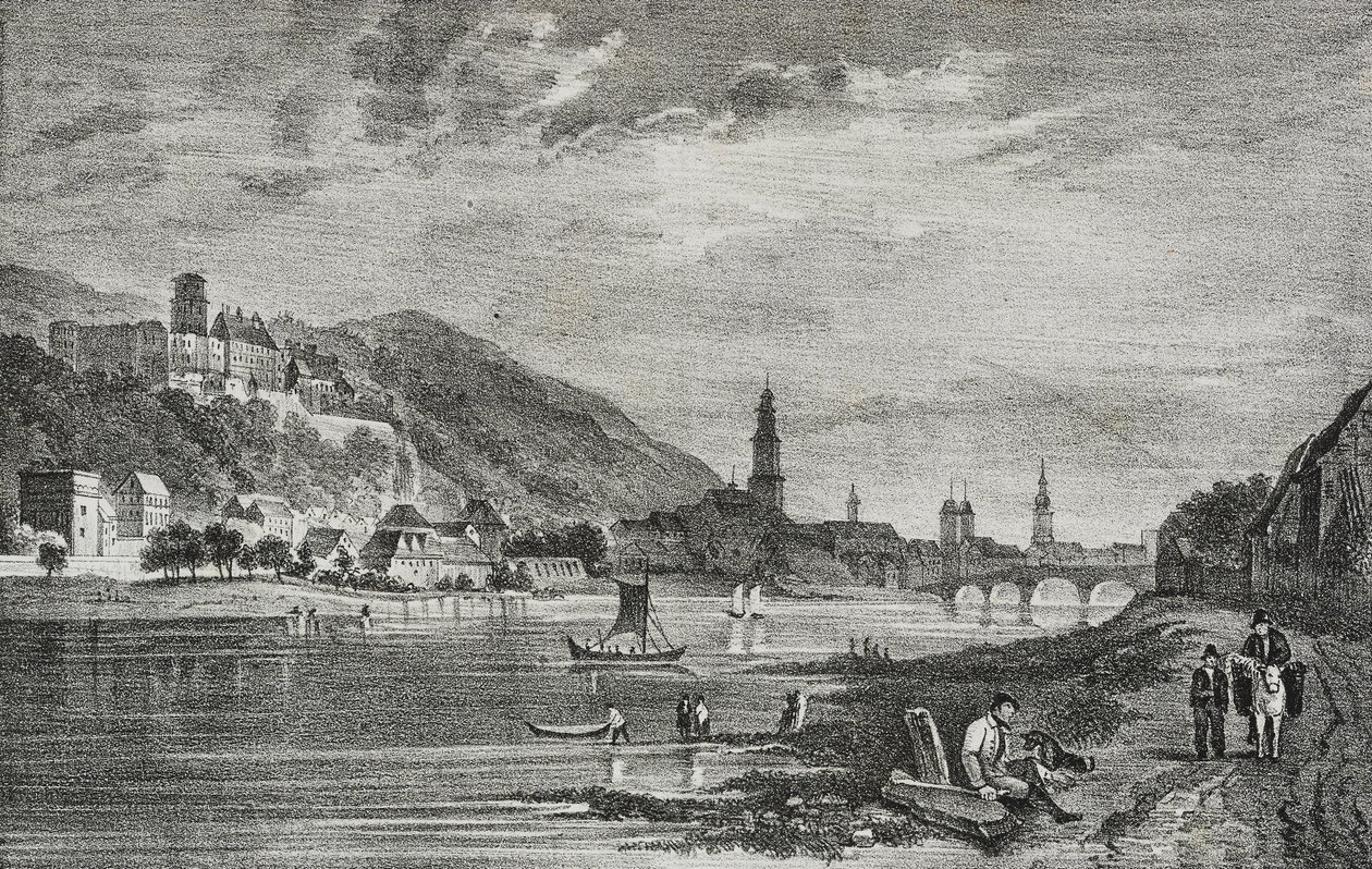 Vue de Heidelberg, Allemagne, lithographie de Salvatore Puglia de Poliorama Pittoresco, n 28, 19 février - Salvatore Puglia