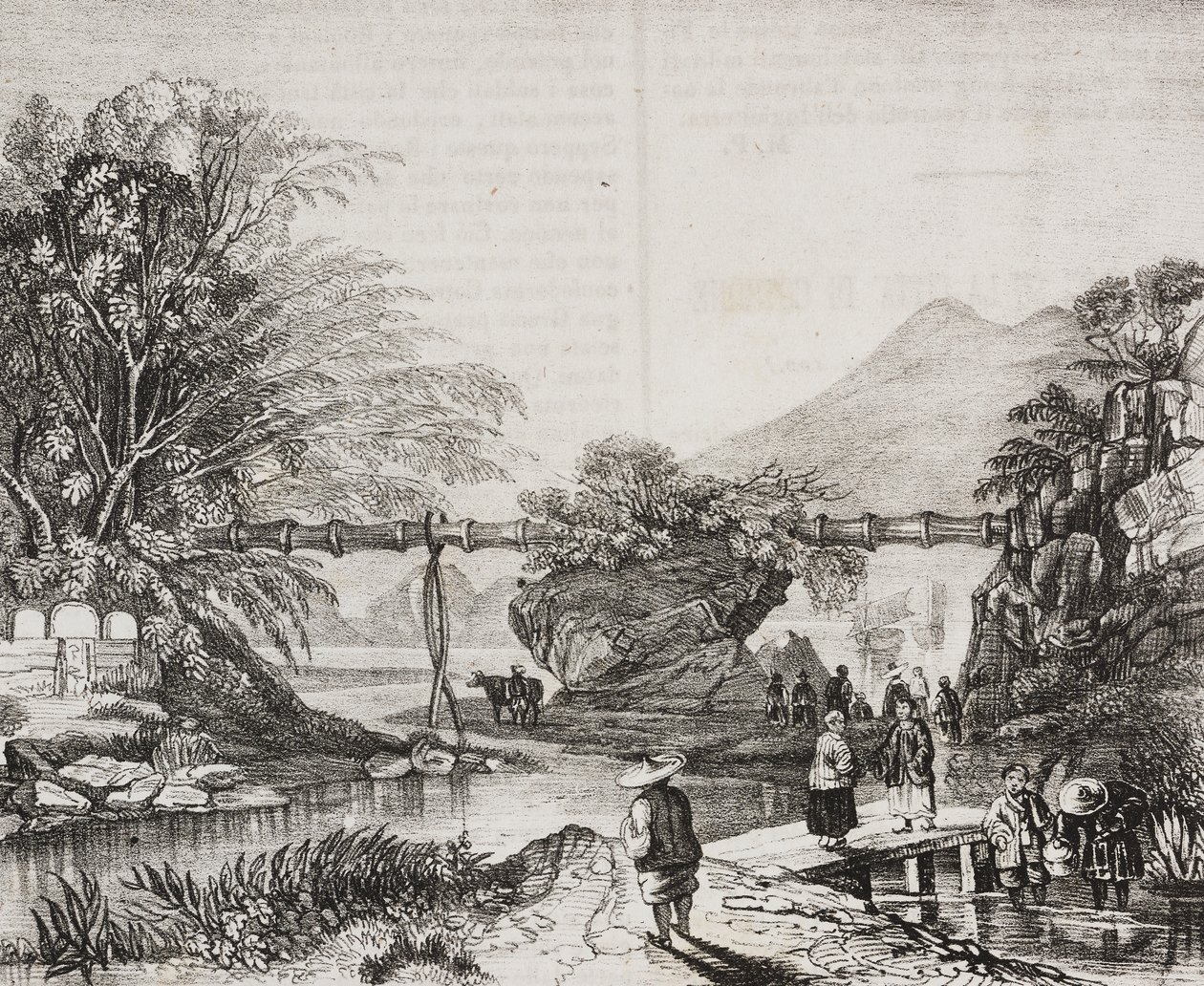 Vue de la vallée de Hong Kong, Chine, lithographie de Salvatore Puglia de Poliorama Pittoresco, n 14, 9 novembre - Salvatore Puglia