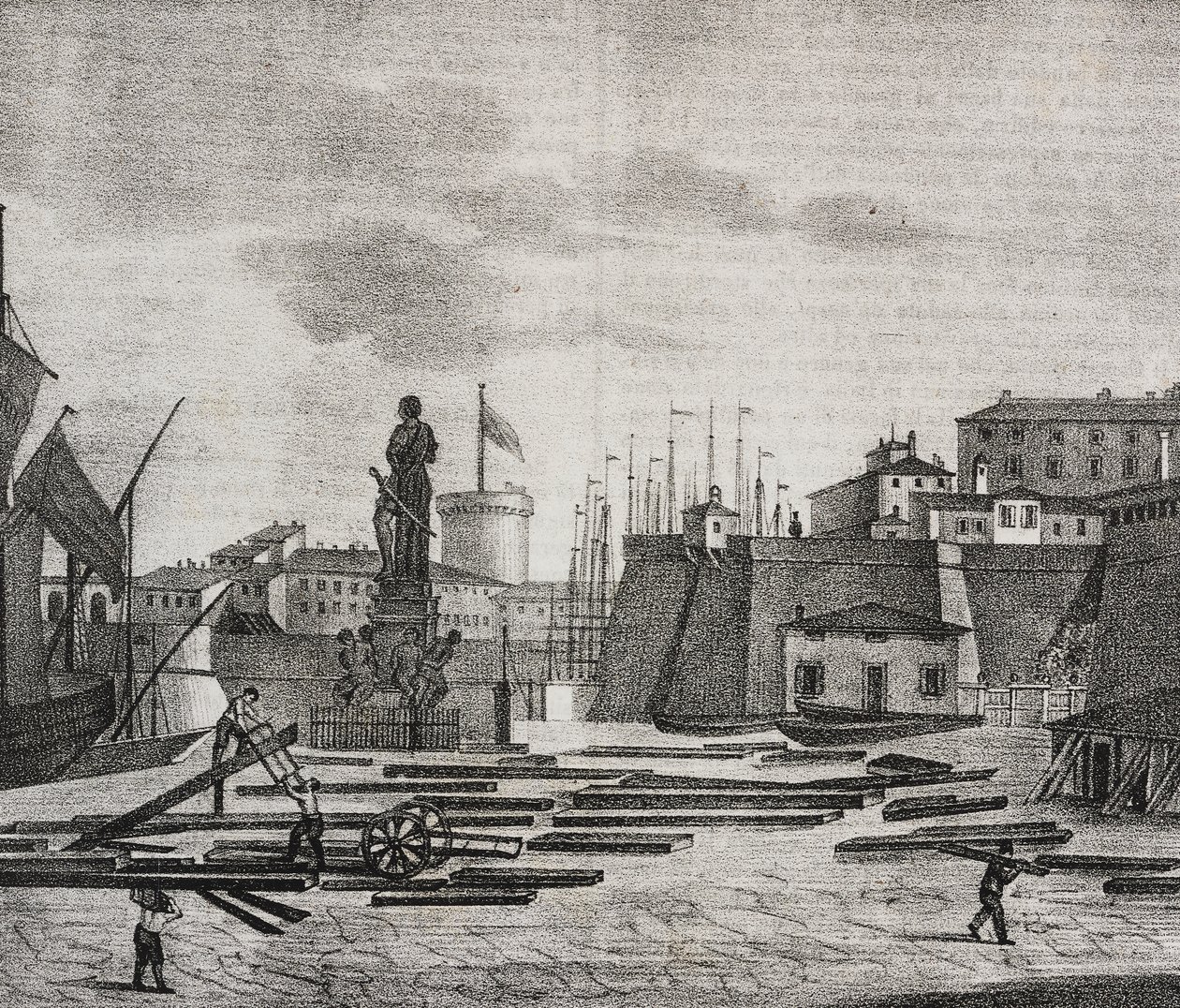 Vue du quai de Livourne, Toscane, Italie (lithographie de Salvatore Puglia de Poliorama Pittoresco, n 38, 26 avril) - Salvatore Puglia