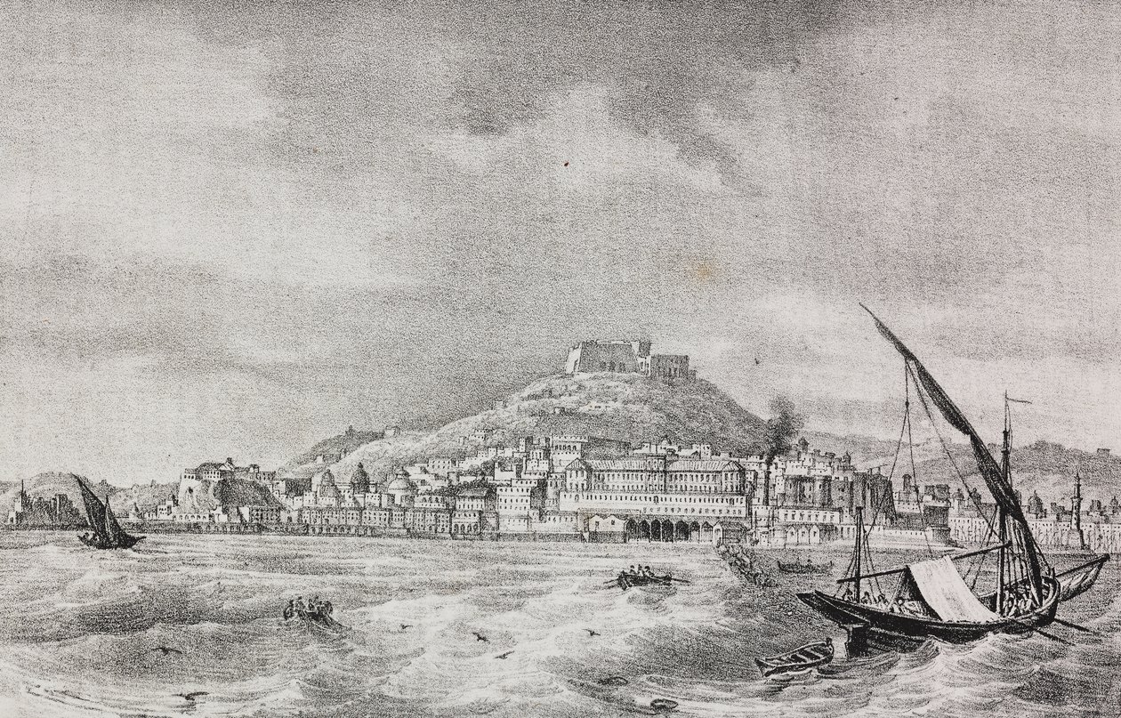 Vue de Naples depuis la mer, Campanie, Italie, lithographie de Salvatore Puglia de Poliorama Pittoresco, n 2, 17 août - Salvatore Puglia