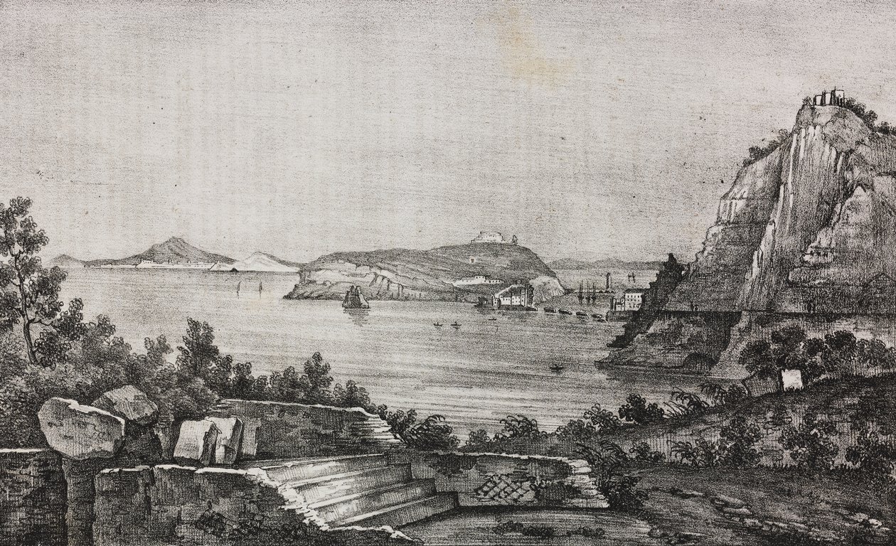 Vue de Posillipo depuis la terrasse de monseigneur Di Pietro, Campanie, Italie, lithographie de Salvatore Puglia de Poliorama Pittoresco, n 32, 16 mars - Salvatore Puglia