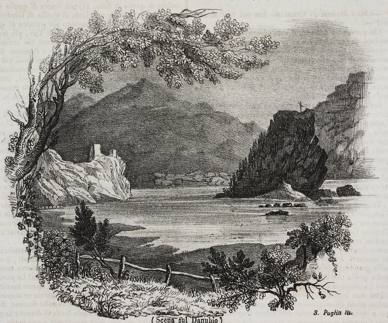 Vue sur le fleuve Danube, lithographie de Salvatore Puglia de Poliorama Pittoresco, n 31, 11 mars - Salvatore Puglia