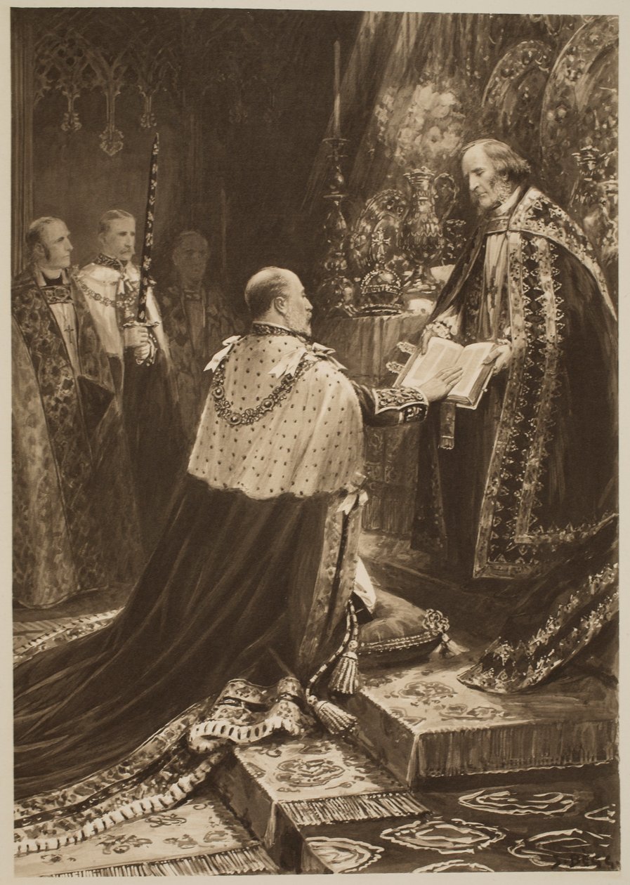 La cérémonie de couronnement de 1902 : La position du roi Édouard VII lors de la prestation de serment, de 