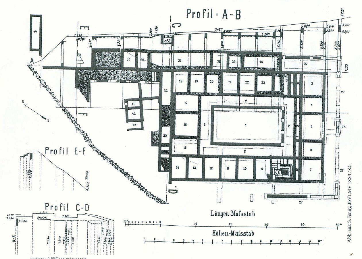 Plan de la villa romaine Am Steinbuhel à Bregenz Brigantium - Samuel Jenny