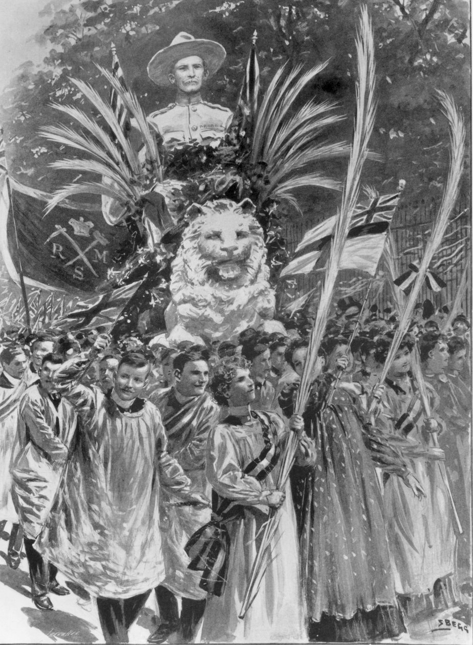 Hommage des arts aux armes : étudiants en art de South Kensington et leur voiture de Mafeking, de 