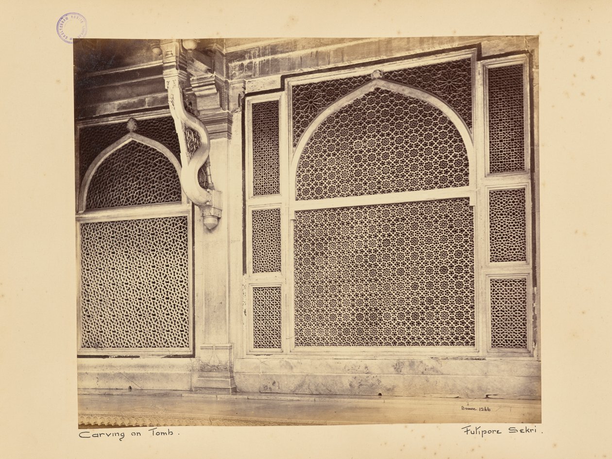 Fatehpur Sikri ; deux des claustras de marbre dans le tombeau du cheikh Selim Chishti - Samuel Bourne