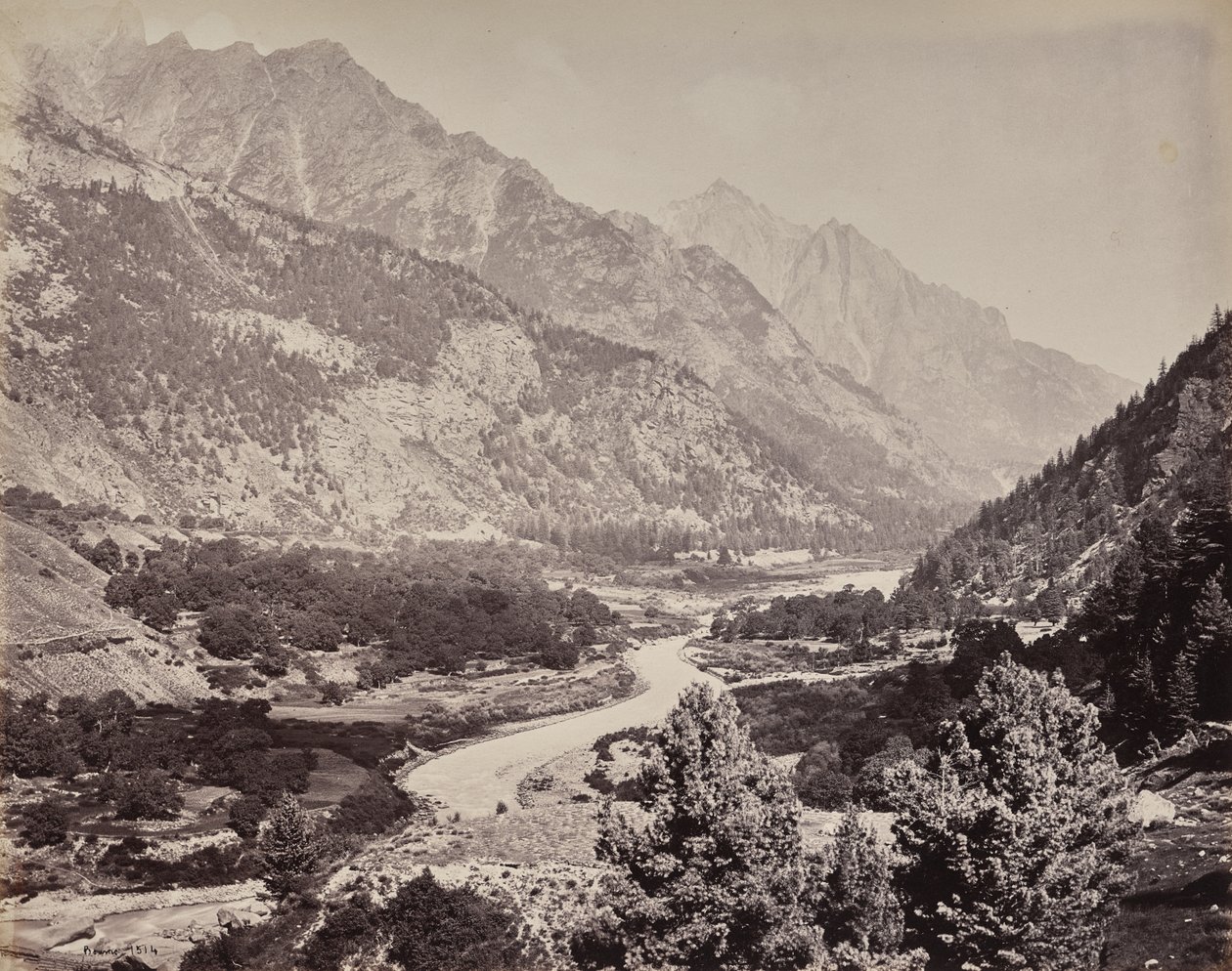 Le haut Himalaya. Vue de la vallée de Buspa depuis Sangla - Samuel Bourne