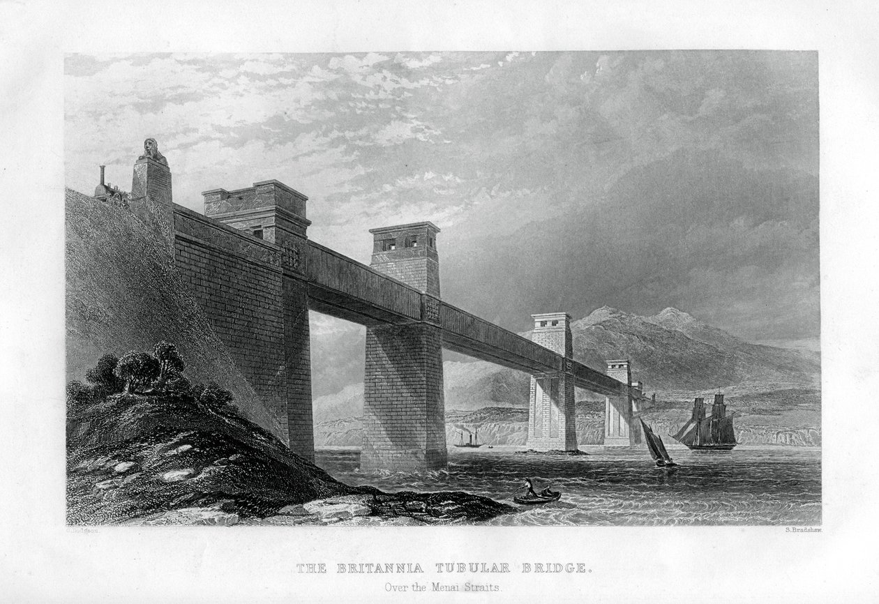 Le pont tubulaire Britannia sur le détroit de Menai, Pays de Galles, 1886 - Samuel Bradshaw