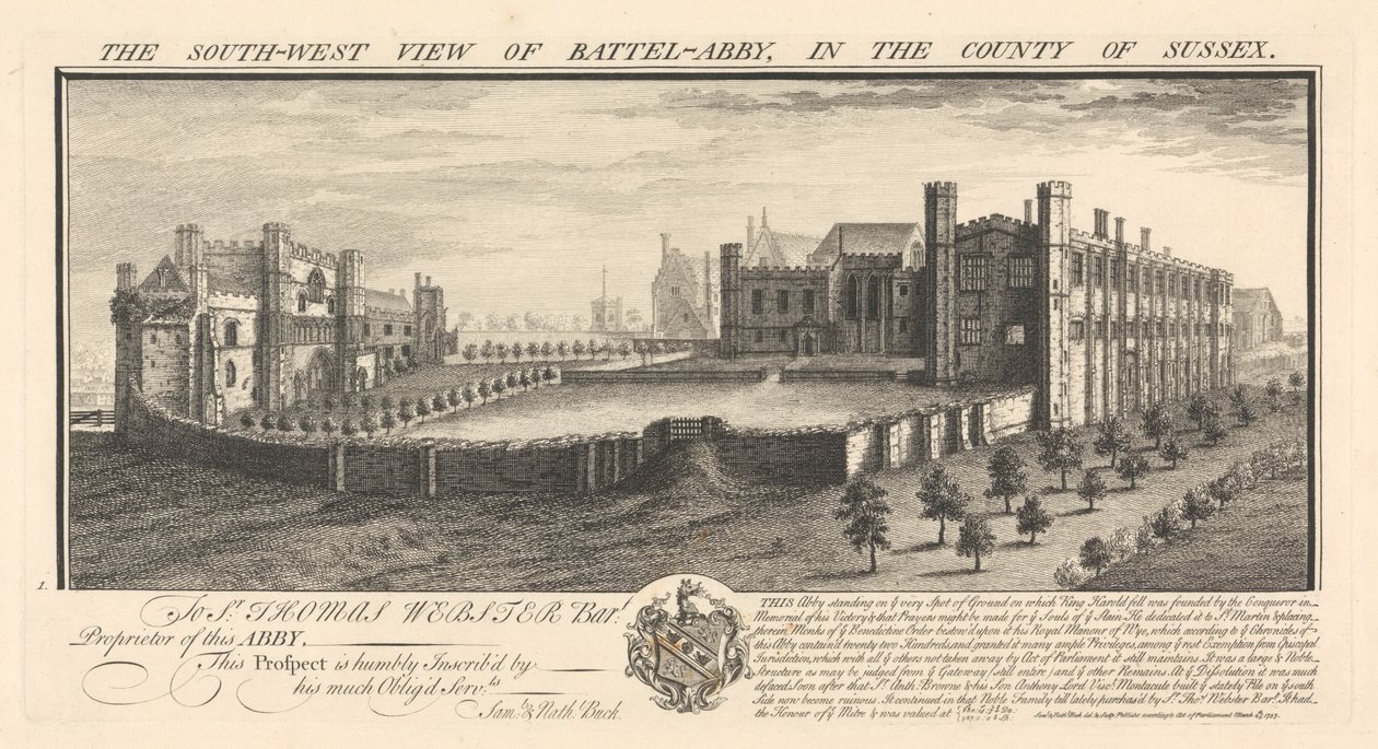Vue sud-ouest de Battel-Abbey, dans le comté de Sussex - Samuel Buck