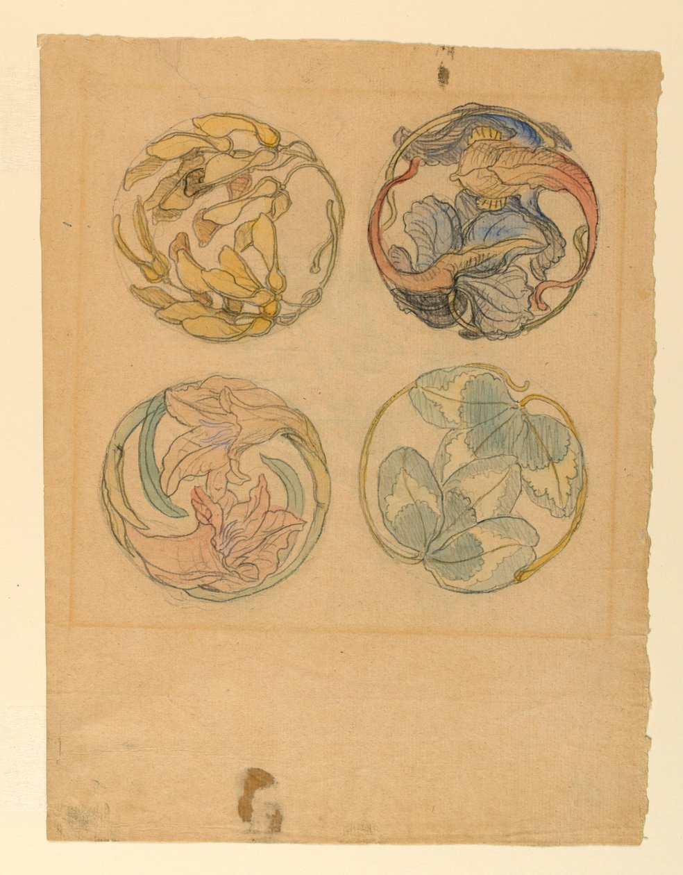 Dessin, études de fleurs (quatre dessins pour des ornements circulaires), 1880-90 - Samuel Colman