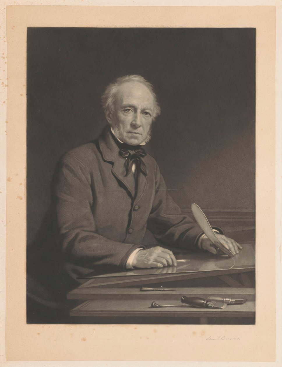 Portrait de Samuel Cousins travaillant sur une gravure - Samuel Cousins (signed by artist)