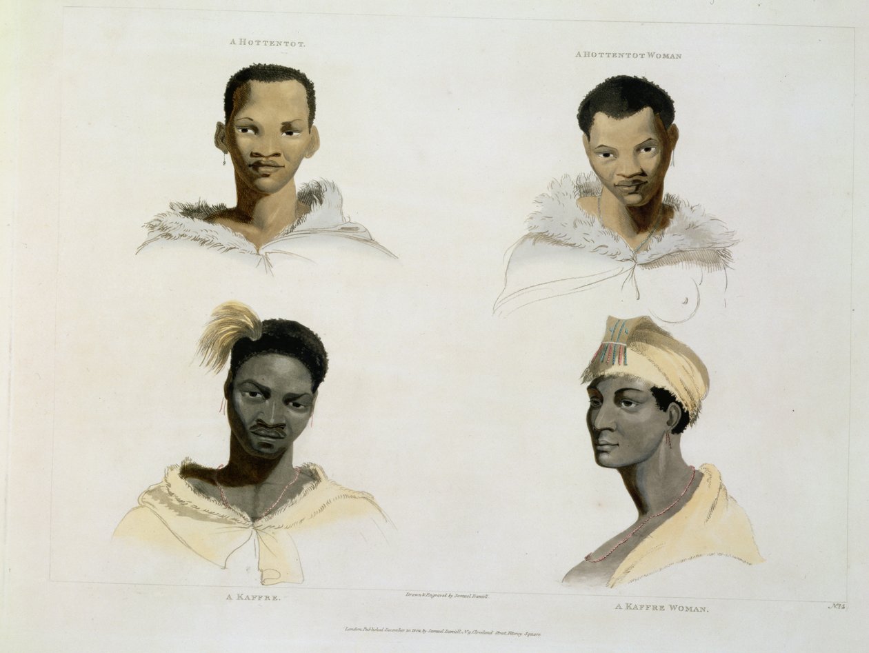 Un Hottentot, une femme Hottentot, un Kaffre, une femme Kaffre : quatre vignettes de tête et d
