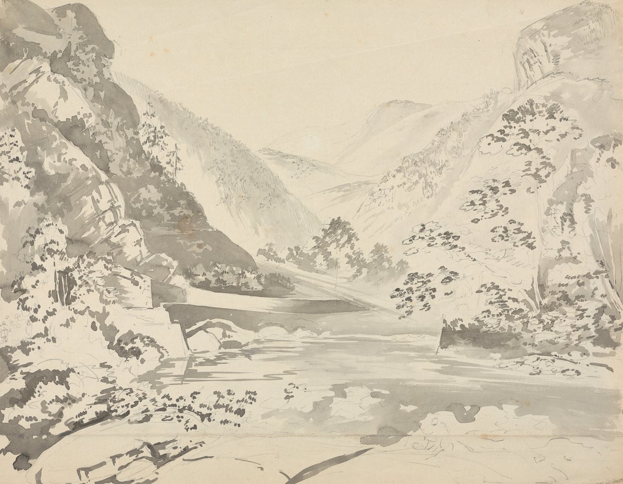 Scène de rivière avec montagnes en arrière-plan - Samuel Davis