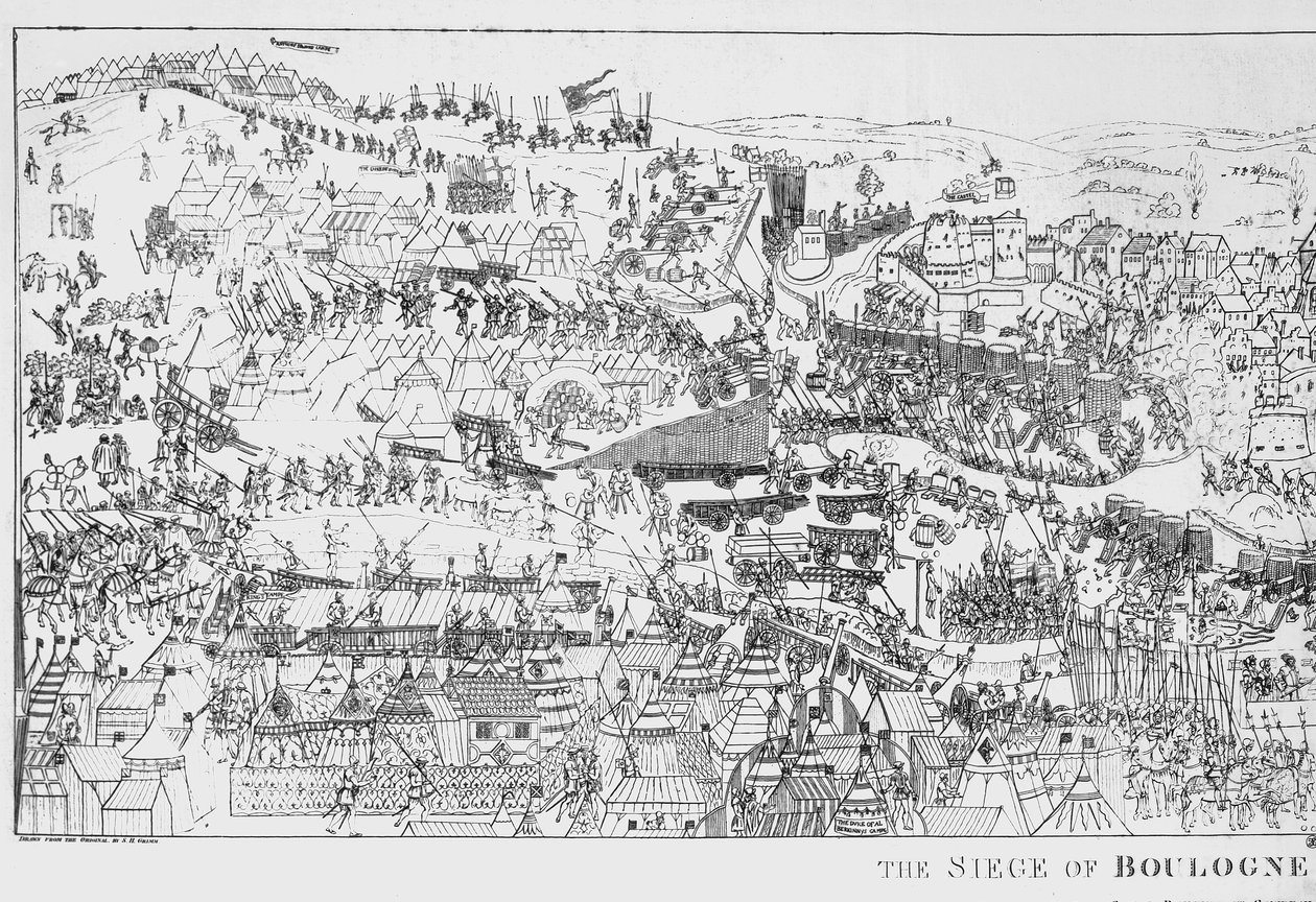 Le siège de Boulogne par le roi Henri VIII en 1544, gravé par James Basire, 1788 - Samuel Hieronymous Grimm