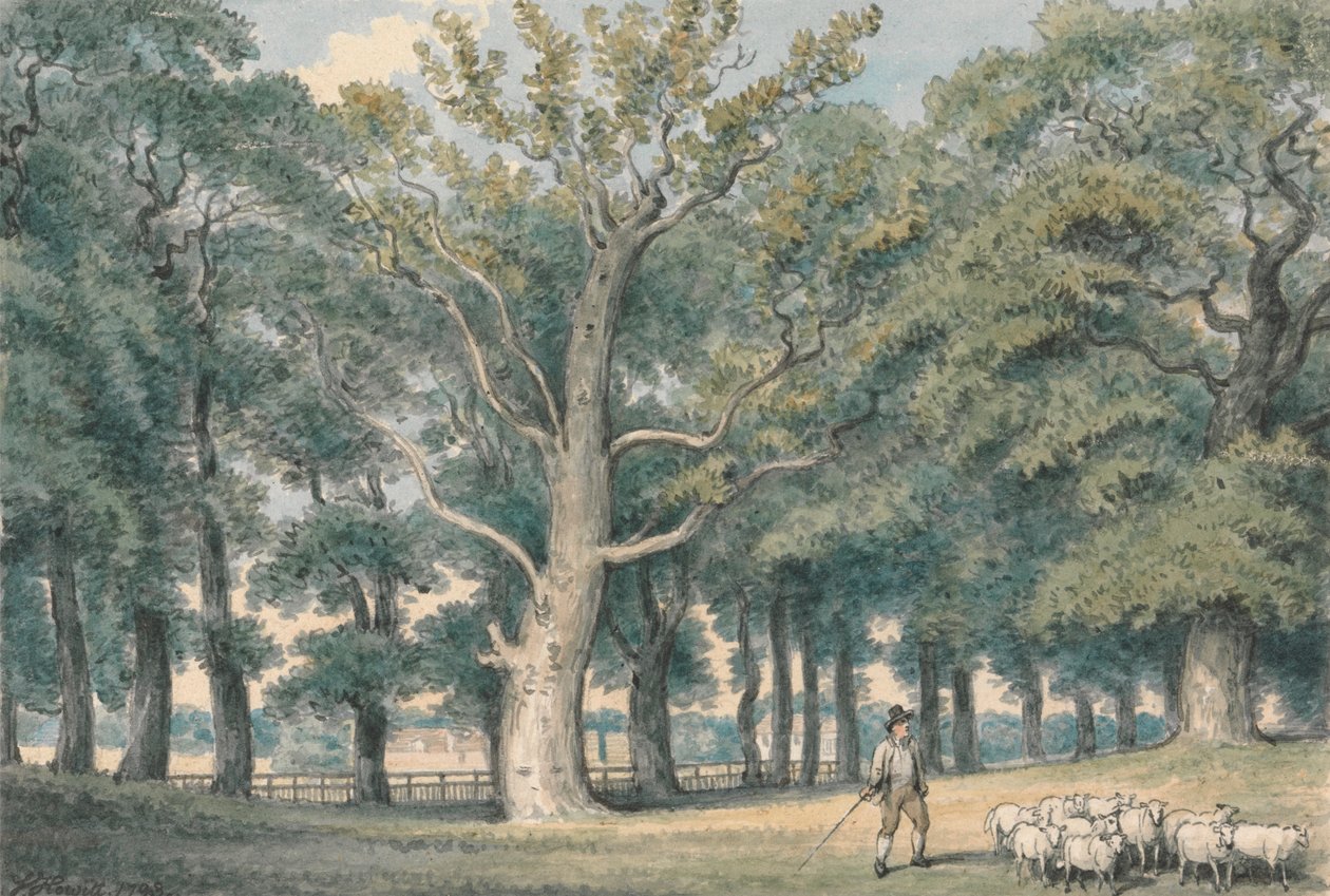 Paysage de parc avec berger et moutons - Samuel Howitt