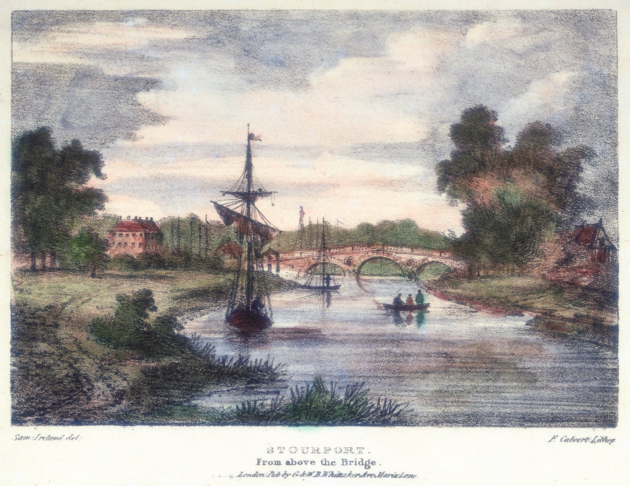 Stourport-on-Severn, Worcestershire, depuis le pont, vers 1795 - Samuel Ireland